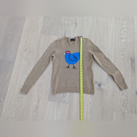 J. Crew Tan Crewneck Sweater with Blue Bird Graphic - Picture 2 of 5